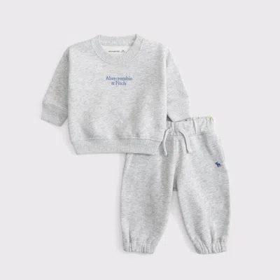Abercrombie & Fitch Kids' Baby Essential Logo Crew Sweatshirt Set In Gray