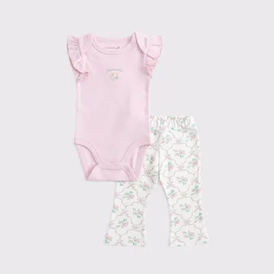 Abercrombie & Fitch Kids' Baby Flutter Sleeve Logo Bodysuit & Flare Leggings Set In Multi
