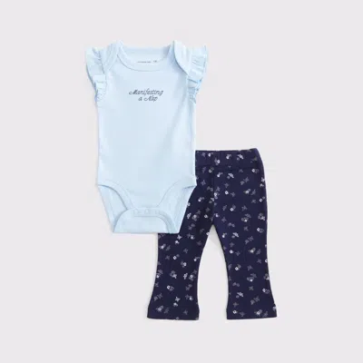 Abercrombie & Fitch Kids' Baby Flutter Sleeve Logo Bodysuit & Flare Leggings Set In Multi