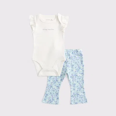 Abercrombie & Fitch Kids' Baby Flutter Sleeve Logo Bodysuit & Flare Leggings Set In Multi