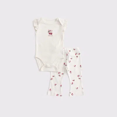 Abercrombie & Fitch Kids' Baby Flutter Sleeve Logo Bodysuit & Flare Leggings Set In Multi