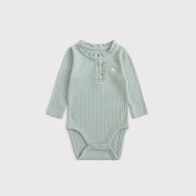 Abercrombie & Fitch Baby Long-sleeve Henley Icon Bodysuit In Green