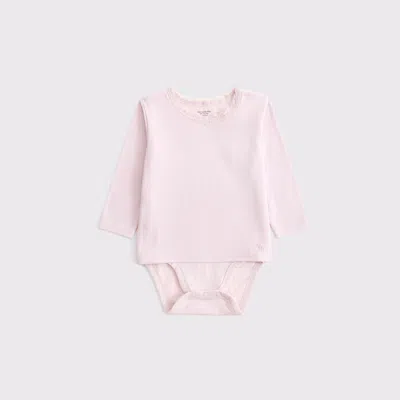 Abercrombie & Fitch Kids' Baby Long-sleeve Lace-trim Bodysuit In Pink