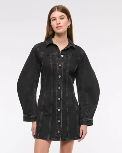 Abercrombie & Fitch Barrel Sleeve Denim Shirt Dress In Black