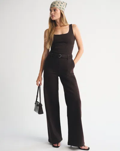 Abercrombie & Fitch Belted Denim Jumpsuit In Brown