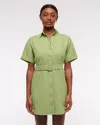 Abercrombie & Fitch Belted Linen-blend Mini Shirt Dress In Green