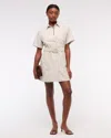 Abercrombie & Fitch Belted Linen-blend Mini Shirt Dress In Sand