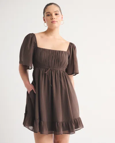 Abercrombie & Fitch Bra-free Angel Sleeve Babydoll Mini Dress In Brown