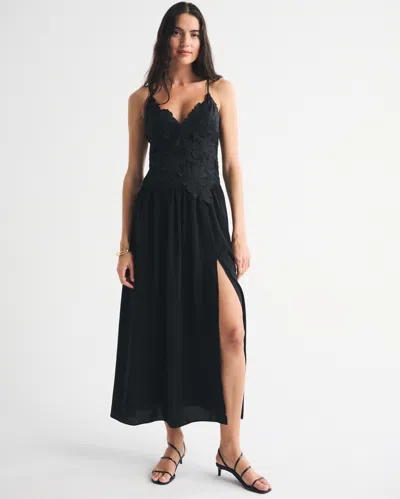 Abercrombie & Fitch Bra-free Applique Lace Maxi Dress In Black