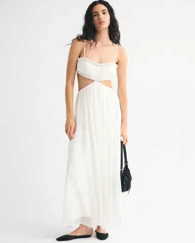 Abercrombie & Fitch Bra-free Babydoll Cutout Beaded Maxi Dress In White