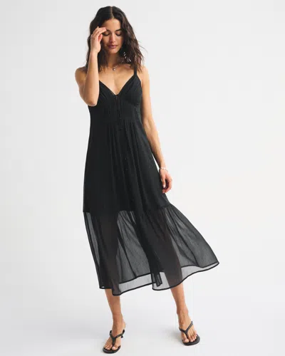 Abercrombie & Fitch Bra-free Button-through Duster Midi Dress In Black