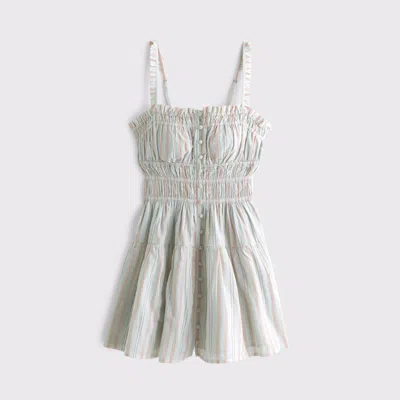 Abercrombie & Fitch Bra-free Button-through Smocked Mini Dress In Multi
