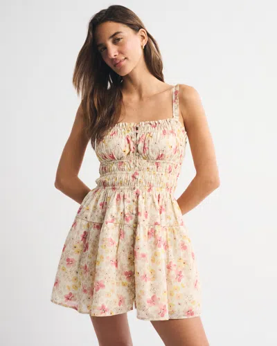 Abercrombie & Fitch Bra-free Button-through Smocked Mini Dress In Pink