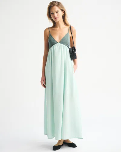 Abercrombie & Fitch Bra-free Clasp-back Flowy Maxi Dress In Green