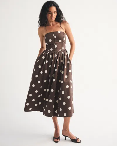Abercrombie & Fitch Bra-free Dipped Waist Midi Dress In Brown