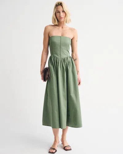 Abercrombie & Fitch Bra-free Dipped Waist Midi Dress In Green