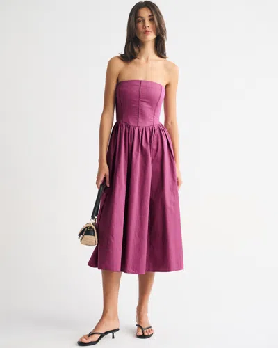 Abercrombie & Fitch Bra-free Dipped-waist Midi Dress In Pink