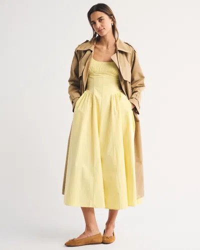 Abercrombie & Fitch Bra-free Dipped-waist Scoopneck Midi Dress In Yellow