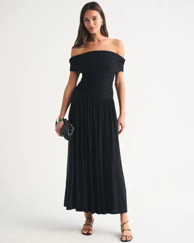 Abercrombie & Fitch Bra-free Drop-waist Maxi Dress In Black