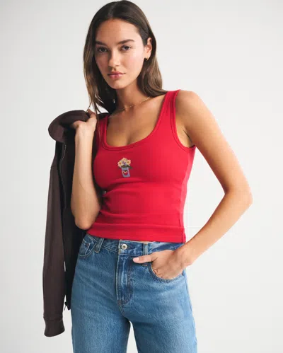 Abercrombie & Fitch Bra-free Floral Graphic Scoopneck Tank In Red