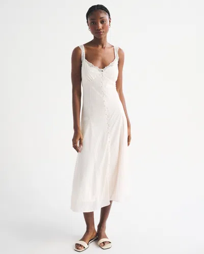 Abercrombie & Fitch Bra-free Lace-trim Button-through Midi Dress In Multi