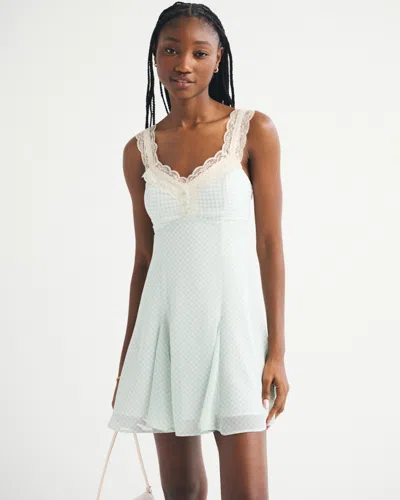Abercrombie & Fitch Bra-free Lace-trim Button-through Mini Dress In White