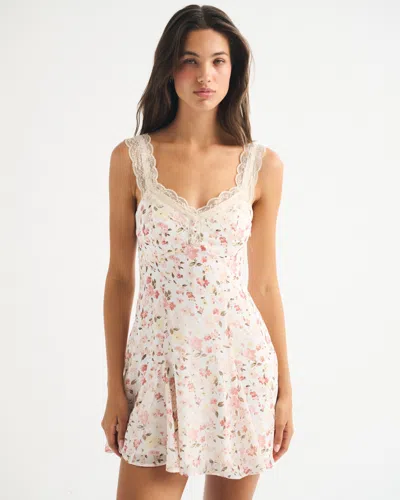 Abercrombie & Fitch Bra-free Lace-trim Button-through Mini Dress In Multi