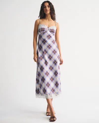 Abercrombie & Fitch Bra-free Lace Trim Midi Dress In Multi