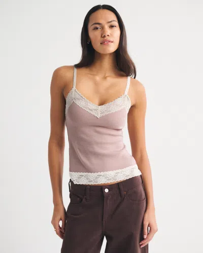 Abercrombie & Fitch Bra-free Lace-trim Rib Cami In Pink