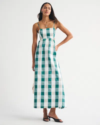 Abercrombie & Fitch Bra-free Lace Up Maxi Dress In Blue