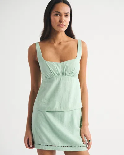 Abercrombie & Fitch Bra-free Linen-blend Sweetheart Tank In Green
