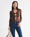 Abercrombie & Fitch Bra-free Long-sleeve Twist Cutout Top In Brown