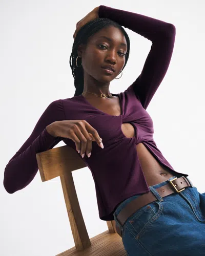 Abercrombie & Fitch Bra-free Long-sleeve Twist Cutout Top In Purple