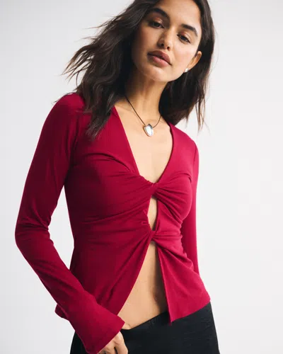 Abercrombie & Fitch Bra-free Long-sleeve Twist Cutout Top In Red
