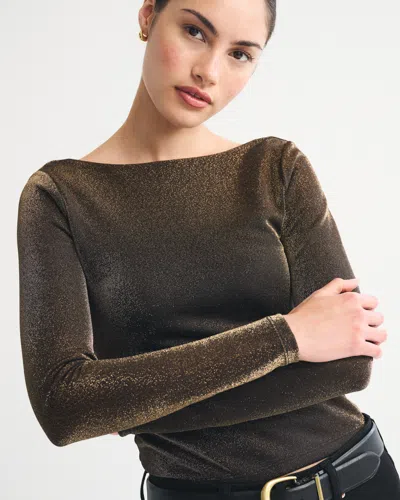 Abercrombie & Fitch Bra-free Lurex Cowl-back Hardware Top In Brown