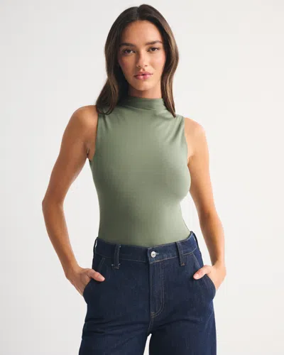 Abercrombie & Fitch Bra-free Mockneck Bodysuit In Green
