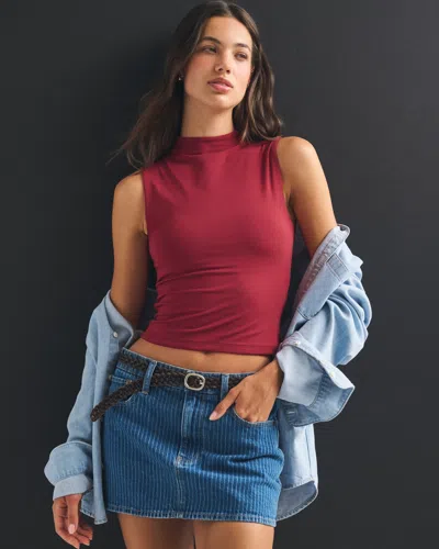 Abercrombie & Fitch Bra-free Mockneck Top In Red