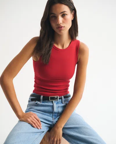 Abercrombie & Fitch Bra-free Rib High-neck Tank In Red
