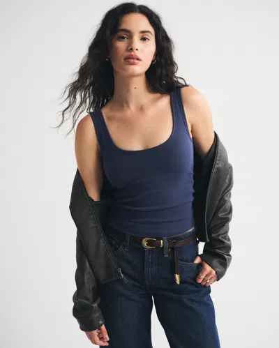 Abercrombie & Fitch Bra-free Rib Scoopneck Tank In Blue