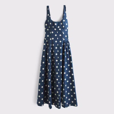 Abercrombie & Fitch Bra-free Scoopneck Dipped-waist Midi Dress In Blue