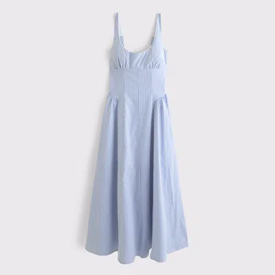 Abercrombie & Fitch Bra-free Scoopneck Dipped-waist Midi Dress In Blue