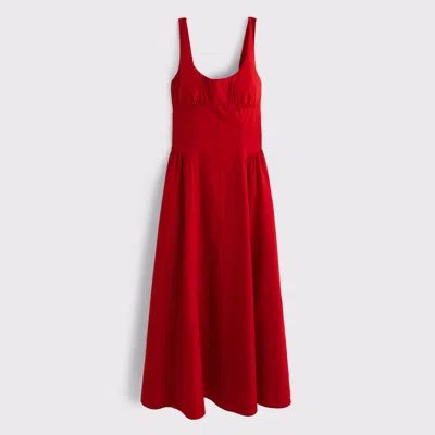 Abercrombie & Fitch Bra-free Scoopneck Dipped-waist Midi Dress In Red