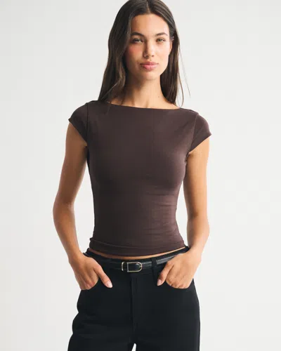 Abercrombie & Fitch Bra-free Short-sleeve Cowl-back Hardware Top In Brown