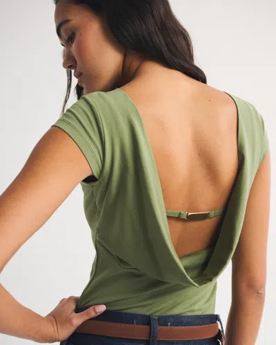 Abercrombie & Fitch Bra-free Short-sleeve Cowl-back Hardware Top In Green