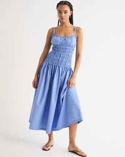 Abercrombie & Fitch Bra-free Smocked Drop-waist Maxi Dress In Blue