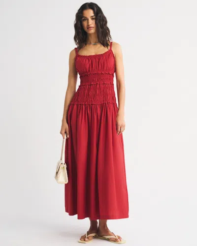 Abercrombie & Fitch Bra-free Smocked Drop-waist Maxi Dress In Red