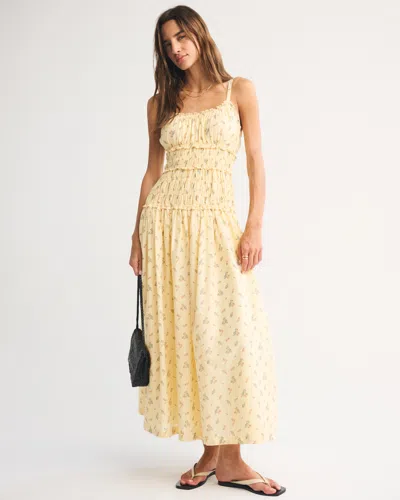 Abercrombie & Fitch Bra-free Smocked Drop-waist Maxi Dress In Multi