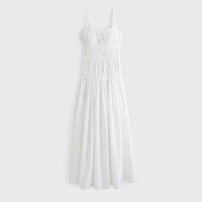 Abercrombie & Fitch Bra-free Smocked Drop-waist Maxi Dress In White