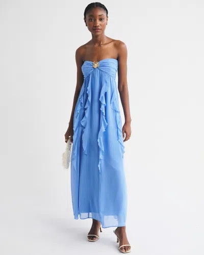 Abercrombie & Fitch Bra-free Strapless Hardware Maxi Dress In Blue