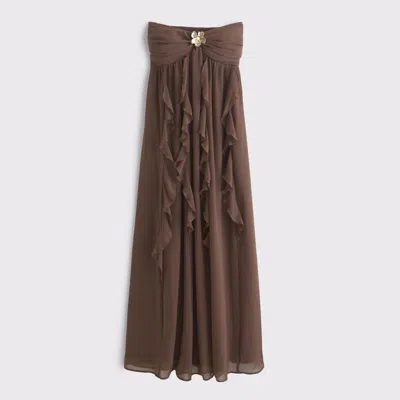 Abercrombie & Fitch Bra-free Strapless Hardware Maxi Dress In Brown